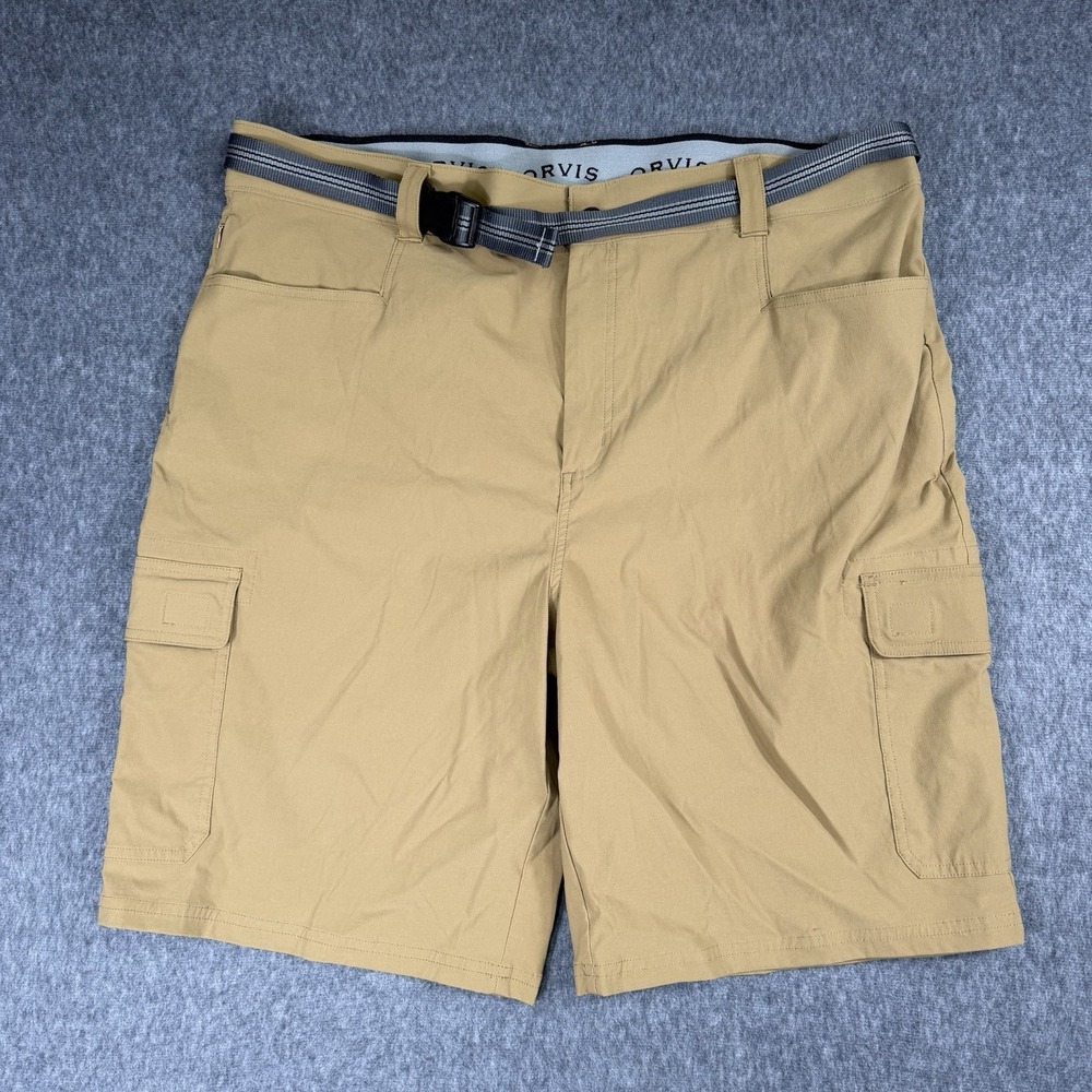 Orvis Tech Cargo Shorts Men's Size 40 Brown Nylon Stretch Hiking Fishing Belt‎